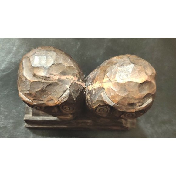 Vtg Rustic Couple of Art Owls On A Log By Yincent Hand Painted Plaster Metallic - Picture 2 of 9